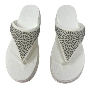 Crocs Monterey Diamond Women’s Size 7 wedge white dual comfort sandals